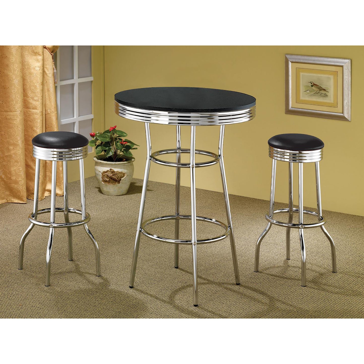 [SET OF 2] Black and Chrome 30" Bar Height Stools