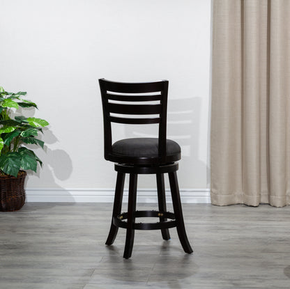 30" Bar Height Slat Back Swivel Stool, Espresso Finish, Charcoal Fabric Seat