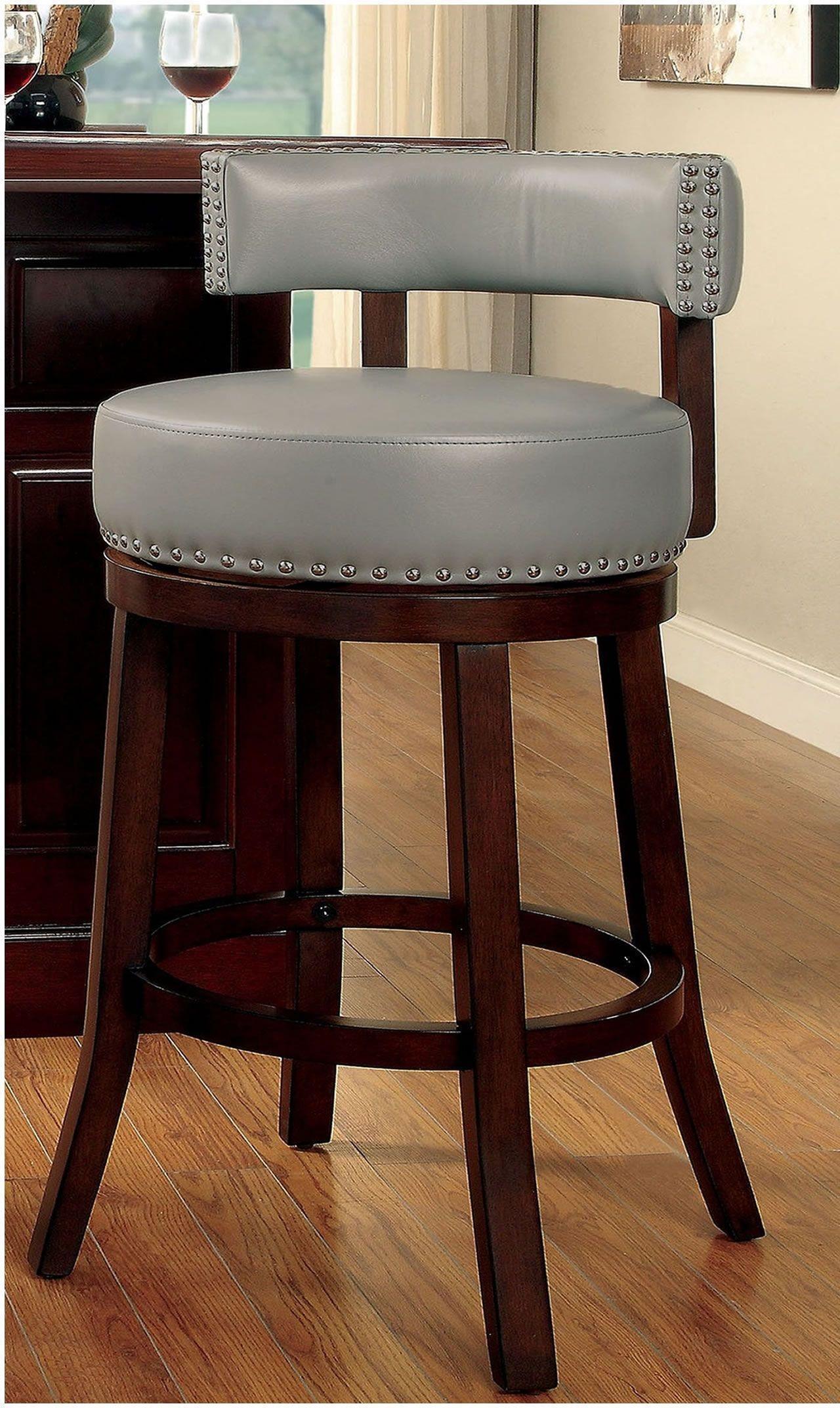 [SET OF 2] 30" Swivel Stool Dark Oak Solid Wood Dark Gray Leatherette Bar Stools