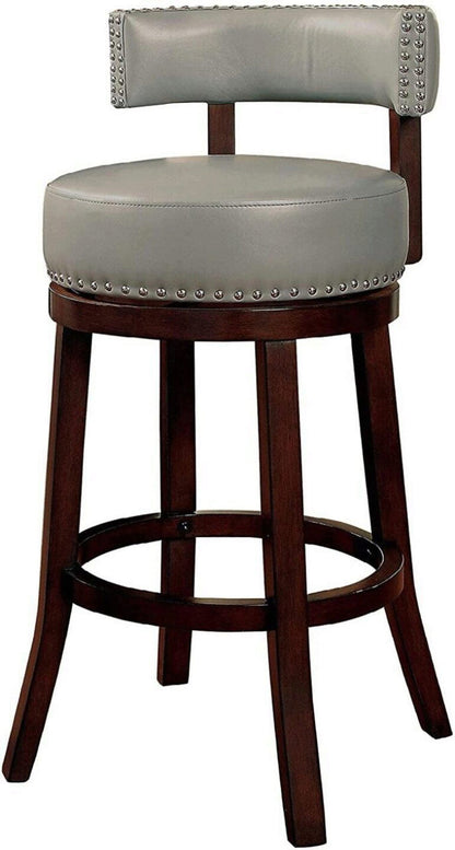 [SET OF 2] 30" Swivel Stool Dark Oak Solid Wood Dark Gray Leatherette Bar Stools