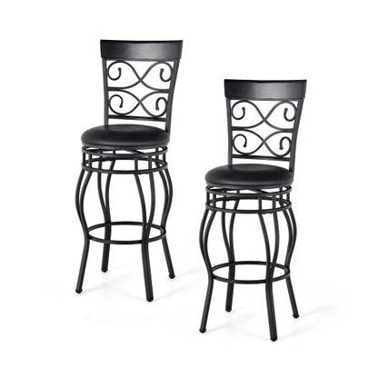 Set of 2 30 Inch Bar Stool with Backrest and Footrest-Black - Color: Black