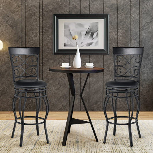 Set of 2 30 Inch Bar Stool with Backrest and Footrest-Black - Color: Black