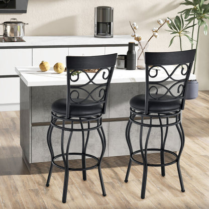 Set of 2 30 Inch Bar Stool with Backrest and Footrest-Black - Color: Black