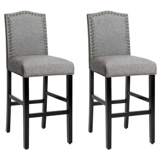 Set of 2 Bar Height Dining Side Barstools with Thick Cushion-Gray - Color: Gray