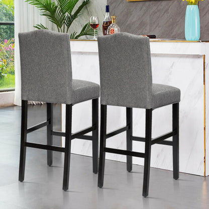 Set of 2 Bar Height Dining Side Barstools with Thick Cushion-Gray - Color: Gray