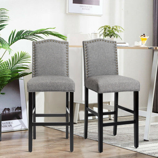 Set of 2 Bar Height Dining Side Barstools with Thick Cushion-Gray - Color: Gray