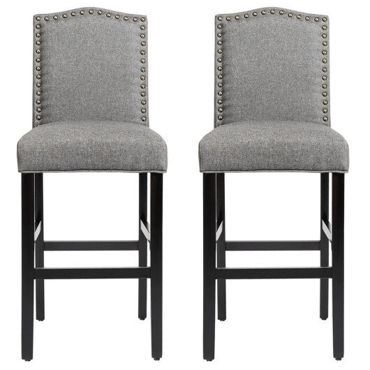 Set of 2 Bar Height Dining Side Barstools with Thick Cushion-Gray - Color: Gray