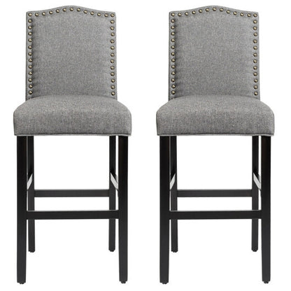 Set of 2 Bar Height Dining Side Barstools with Thick Cushion-Gray - Color: Gray