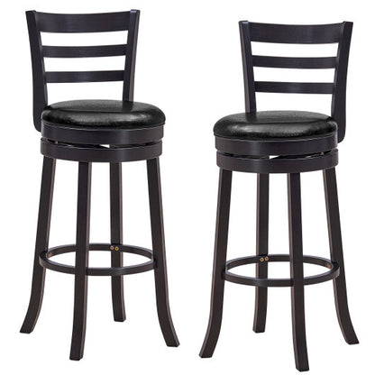 [SET OF 2] Black Swivel Bar Height Bar Stools with PU Upholstered Seat