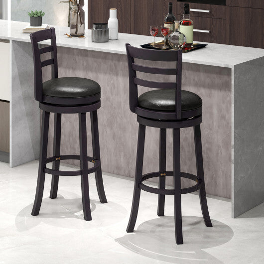 [SET OF 2] Black Swivel Bar Height Bar Stools with PU Upholstered Seat