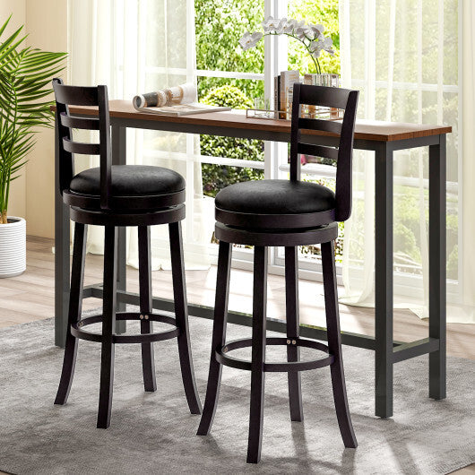 [SET OF 2] Black Swivel Bar Height Bar Stools with PU Upholstered Seat