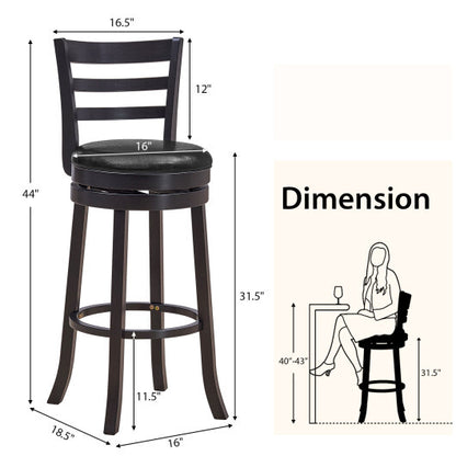 [SET OF 2] Black Swivel Bar Height Bar Stools with PU Upholstered Seat