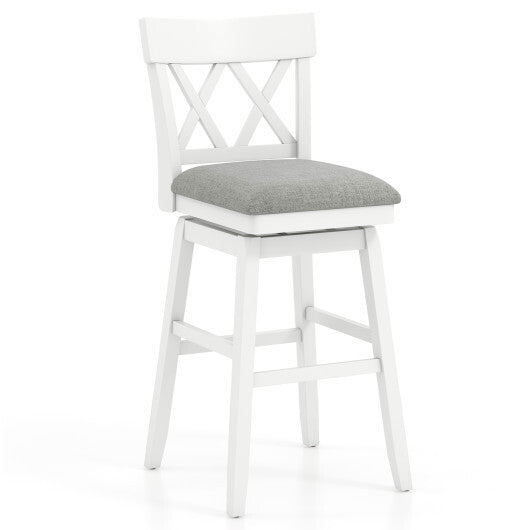 30 Inch Bar Stool with Contoured Backrest and Swivel Padded Seat-Gray - Color: White - Size: 30 inches