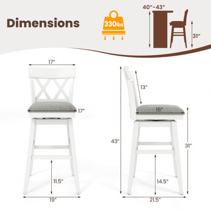 30 Inch Bar Stool with Contoured Backrest and Swivel Padded Seat-Gray - Color: White - Size: 30 inches