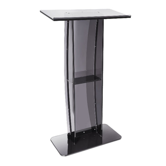 47" Black Acrylic Podium Stand with Wide Reading Surface & Storage Shelf