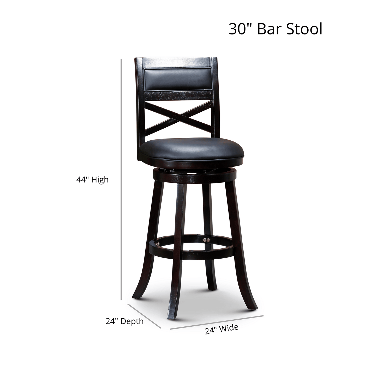 30" Bar Height X-Back Swivel Stool, Weathered Gray Finish Grey, Charcoal Fabric Seat