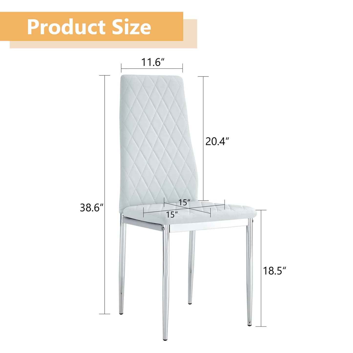 [SET OF 4] Checkered light grey armless high back dining chairs,