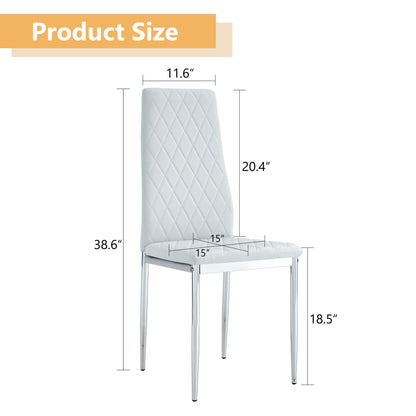 [SET OF 4] Checkered light grey armless high back dining chairs,