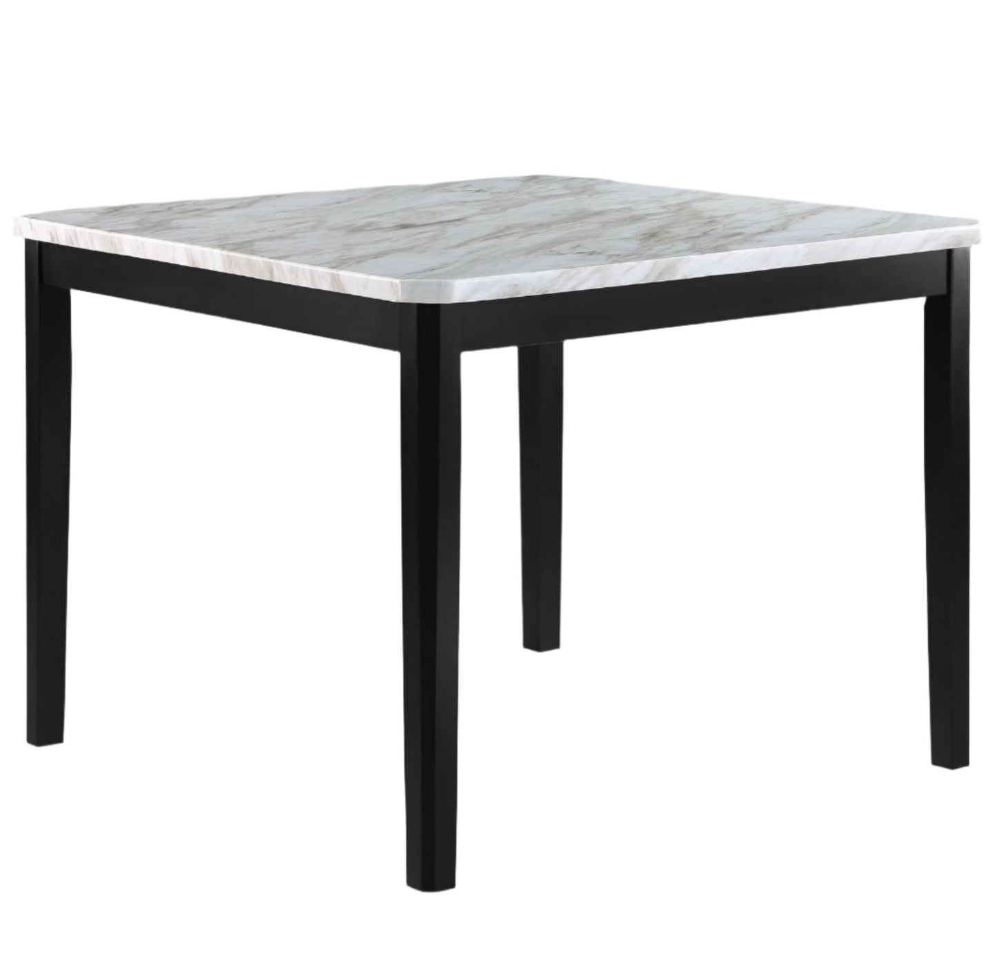 1pc Transitional Counter-Height Dining Table Square Faux White Marble Table Top Black Base Wooden Stone Dining Room Furniture