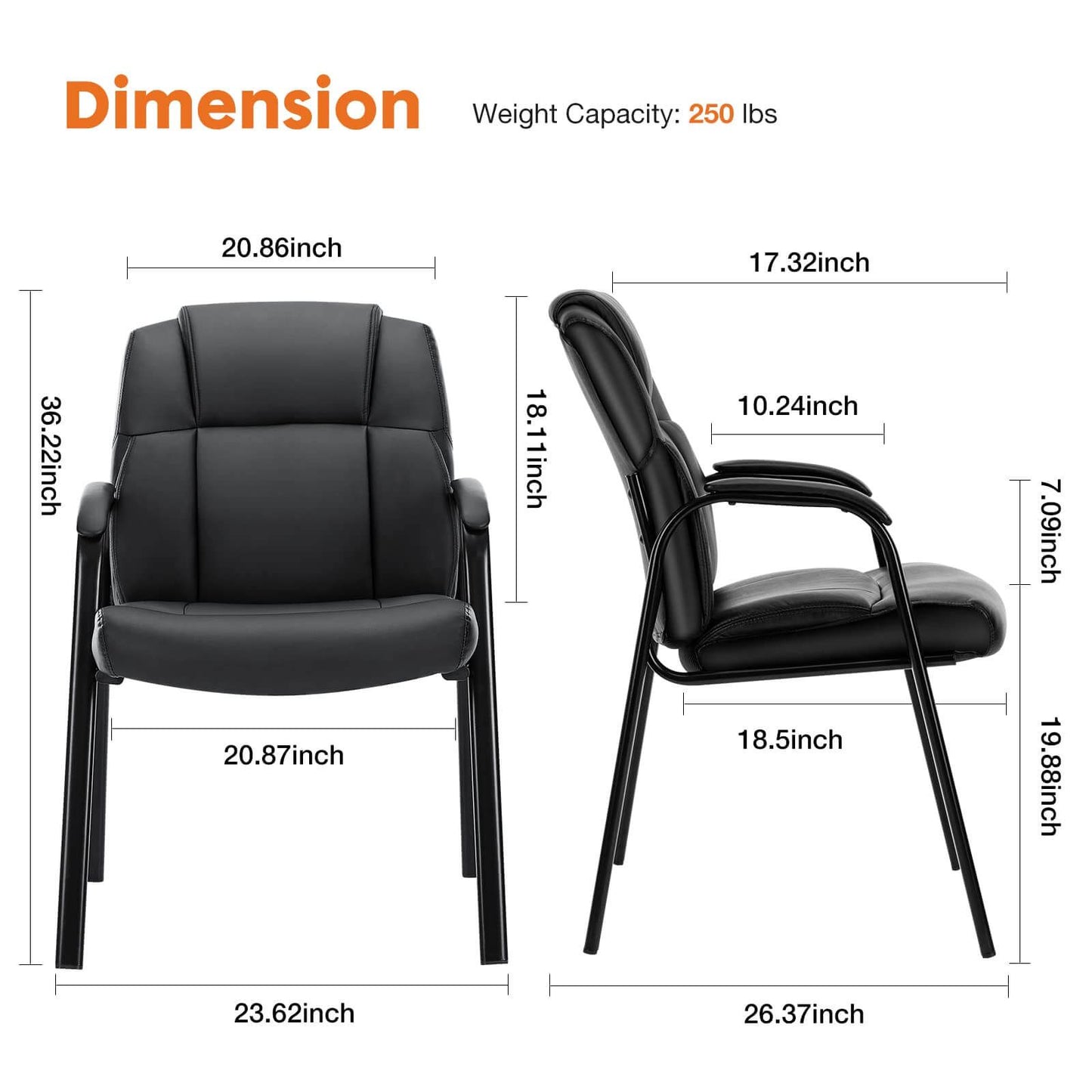 [SET OF 2] Leather Conference Room Chairs with Padded Arms