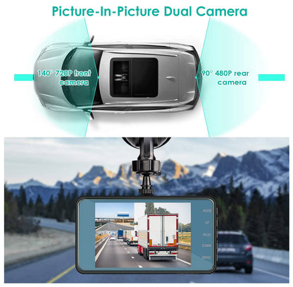 720P Dual Dash Cam Car Camera Recorder Looping Recording Car DVR Driving Vehicle Recorder with Motion Detection Light