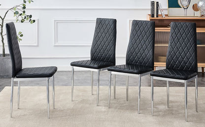 [SET OF 4] Checkered armless high back black and metal dining chair