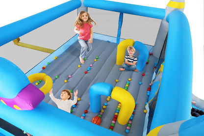 Multifunctional Jump 'n Slide Inflatable Bouncer for Kids Complete Setup with Blower - 198" x 180" Play Area - 96" Tall