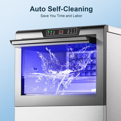 Commercial Ice Maker 100-150lbs/24H Ice Maker Machine, Auto Self-Cleaning, LED Digital Display, Blue Light, Under Counter/Freestanding Ice Machine for Home/Office/Restaurant/Bar