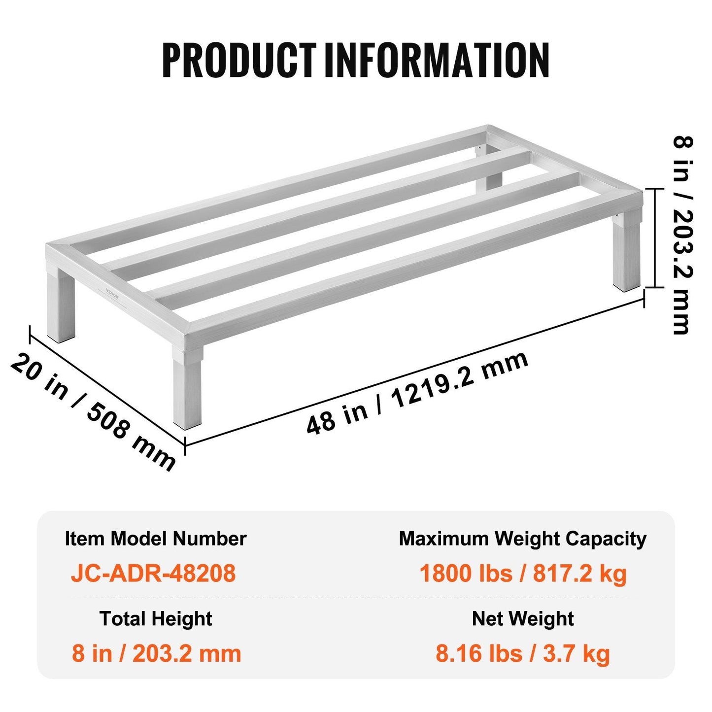 Aluminum Dunnage Rack 48' x 20' x 8'