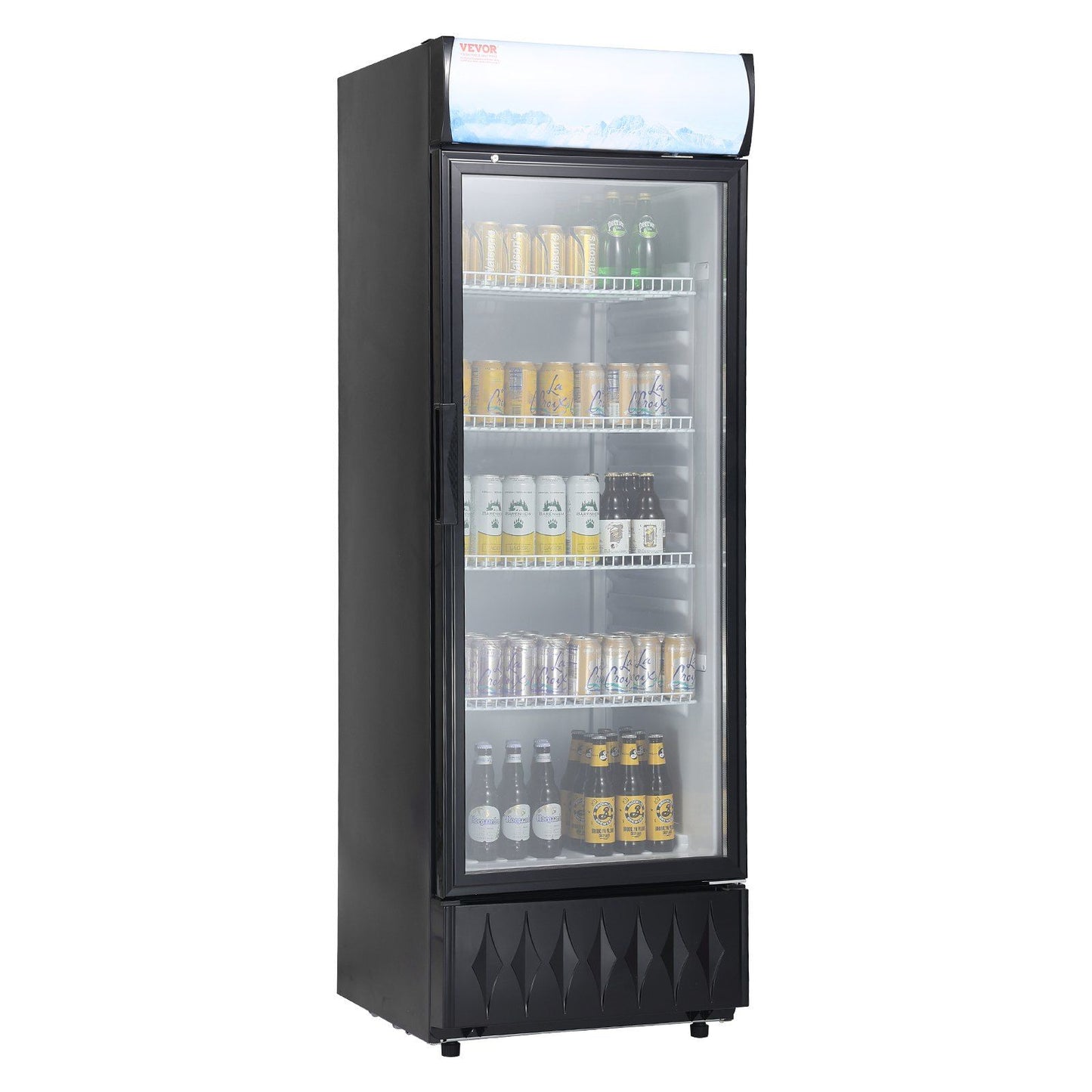 VEVOR Commercial Merchandiser Refrigerator, 9.7 Cu.Ft / 275L Beverage Refrigerator Cooler Merchandiser, Glass Door Display Refrigerator Upright Fridge with 4 Adjustable Shelves, Customizable Lightbox