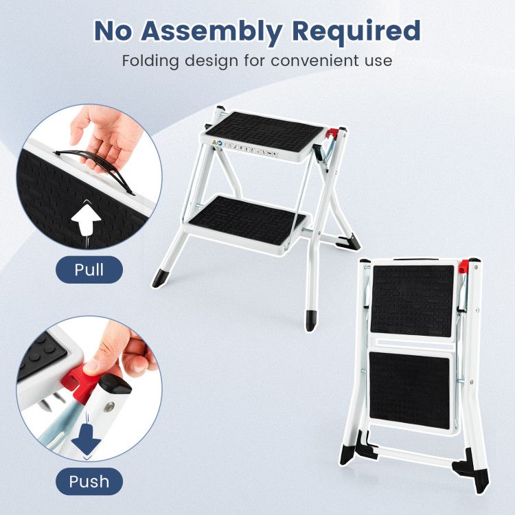 Folding 2 Step Ladder wiht Anti-Slip Pedal and Large Foot Pads