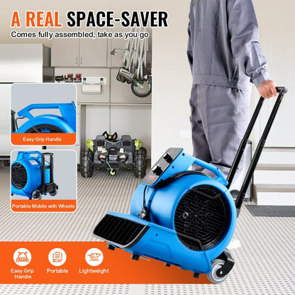 VEVOR Floor Blower 1560 RPM 4000 CFM Air Mover with 3 Blowing Angles 3-Speeds