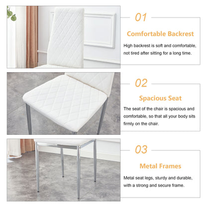 [SET OF 4] Grid armless white high backrest dining chair