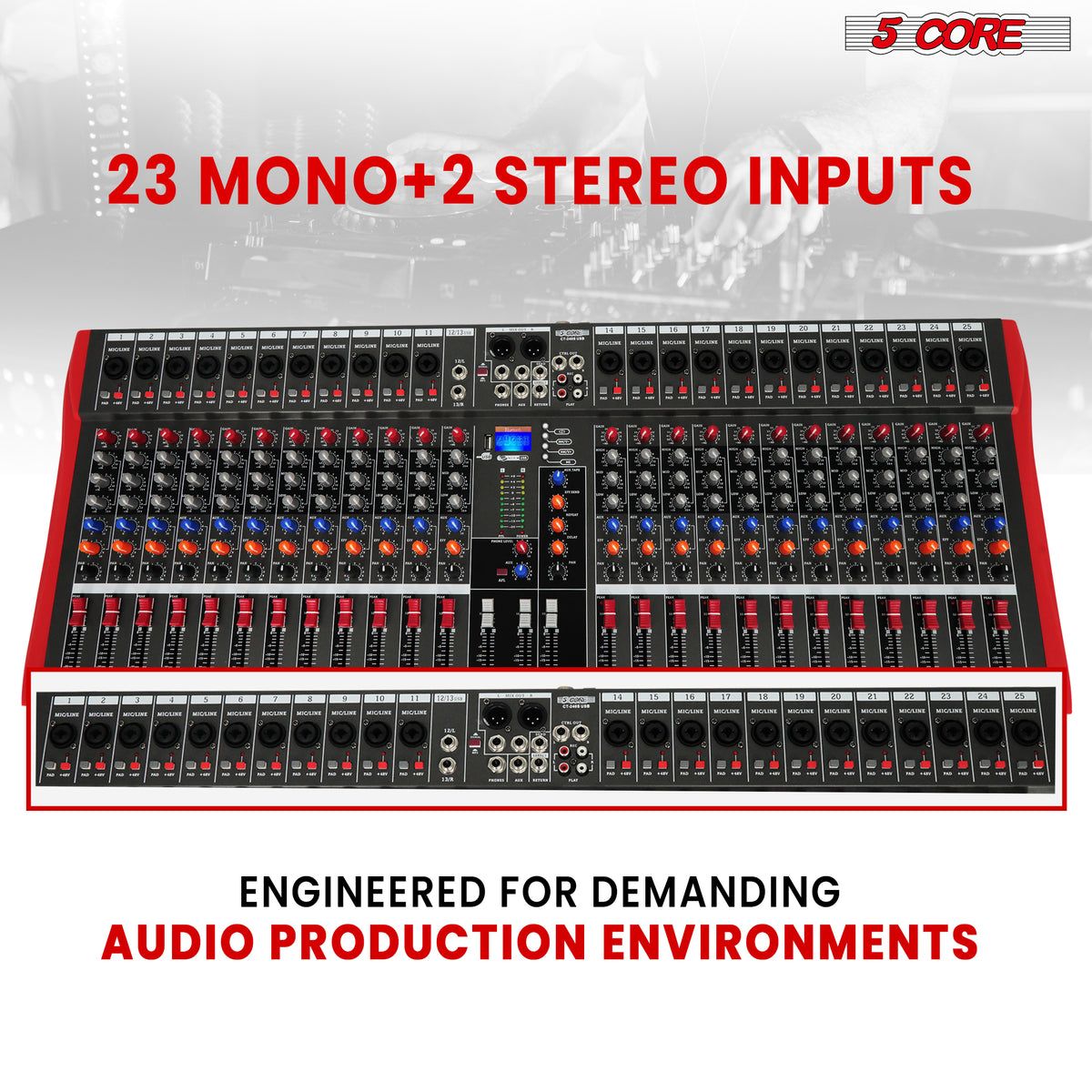 5 Core Audio Mixer 24 Channel DJ Sound Board w Bluetooth USB PC Recording