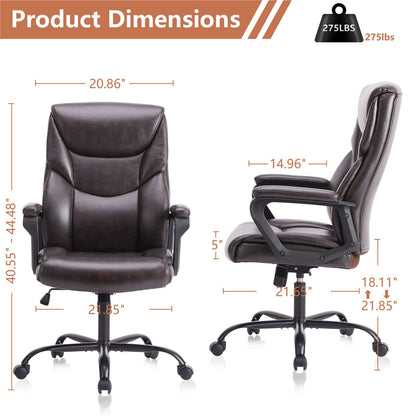 Sweetcrispy Home Office Chair Ergonomic PU Leather Desk Chair with Armrests