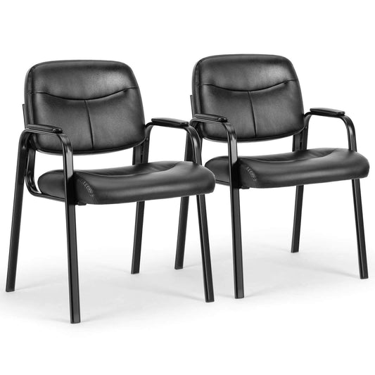 [SET OF 2] Leather Conference Room Chairs with Padded Arms