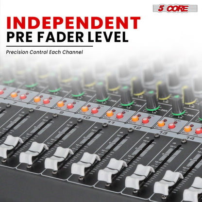 5Core Audio Mixer 16 Channel DJ Mixing Board Bluetooth USB Analog Professional Mezclador De Audio - MX 16CH L