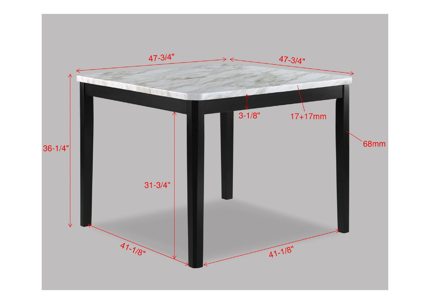 1pc Transitional Counter-Height Dining Table Square Faux White Marble Table Top Black Base Wooden Stone Dining Room Furniture