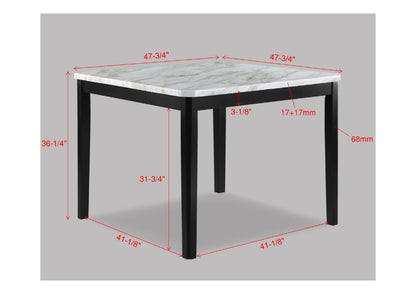 1pc Transitional Counter-Height Dining Table Square Faux White Marble Table Top Black Base Wooden Stone Dining Room Furniture