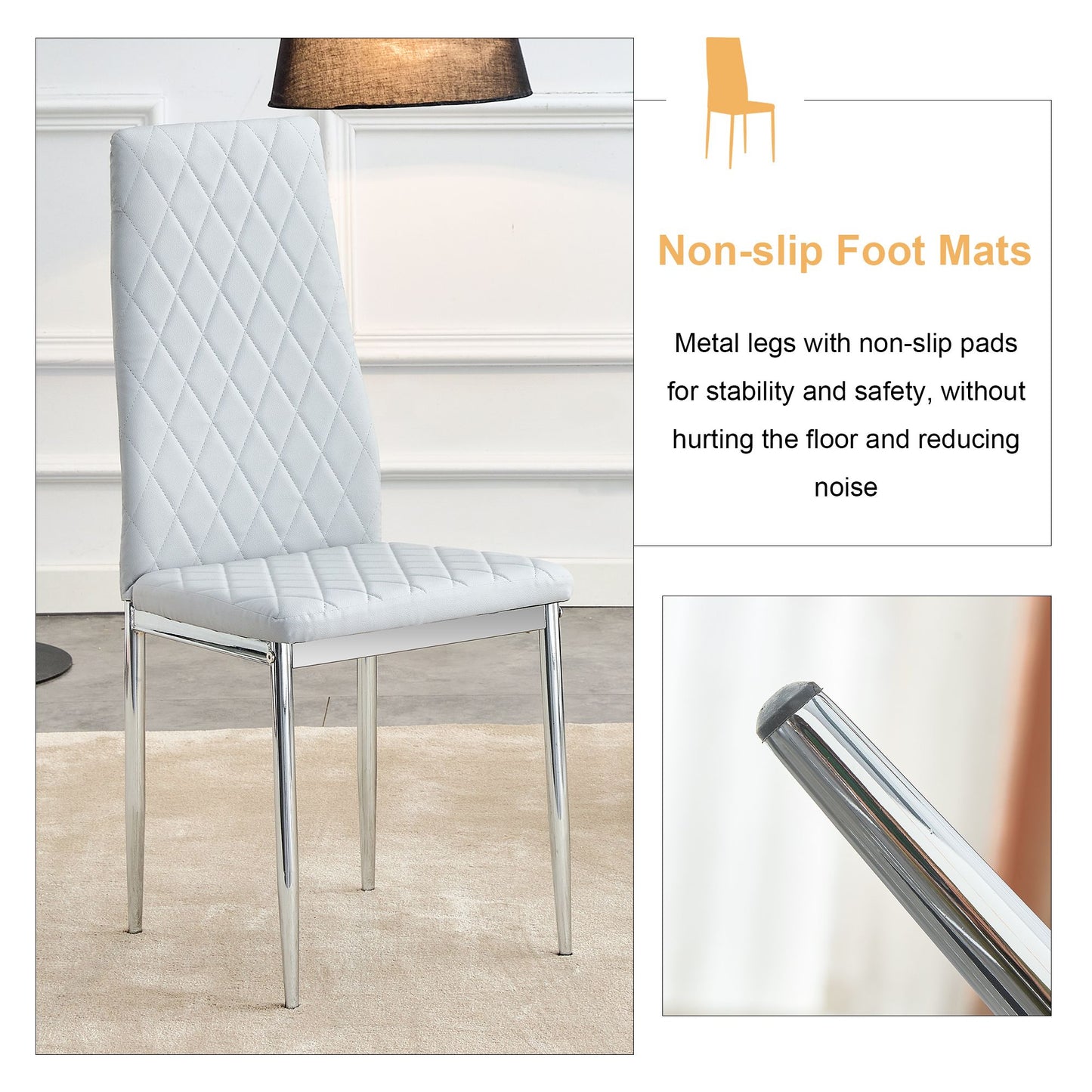 [SET OF 4] Checkered light grey armless high back dining chairs,