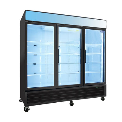 ORIKOOL Glass Door Merchandiser Refrigerator 70 Cu.ft Swing Door Commercial Display Refrigerators Merchandising Refrigeration with LED Top Panel