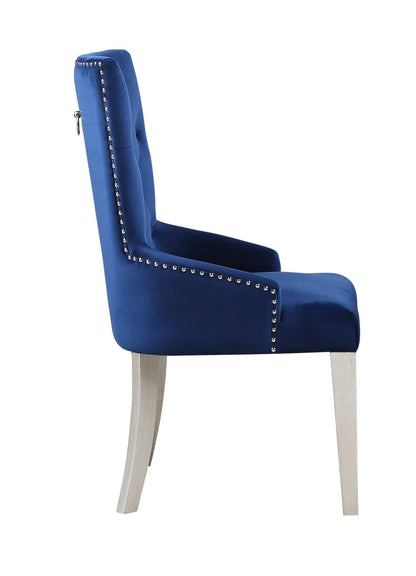 Blue and Antique Platinum Tufted Side Chair