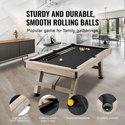 VEVOR Billiards Table, 7 ft Pool Table, Adjust Legs Stable Billiards Table, Pool Table Set Includes Balls, Cues, Chalks and Brush, Wood Color with Black Cloth, Perfect for Family Game Room Kids Adults