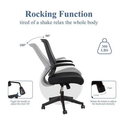 Ergonomic Mid-back Office Chair with Flip-up Armrest,360° Silent Wheels