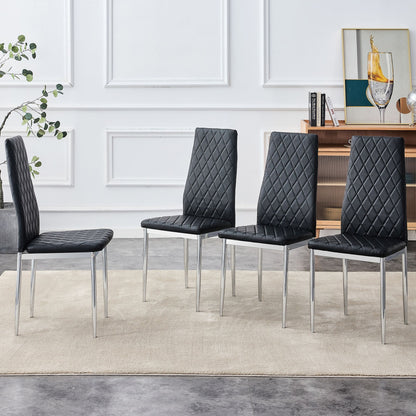 [SET OF 4] Checkered armless high back black and metal dining chair