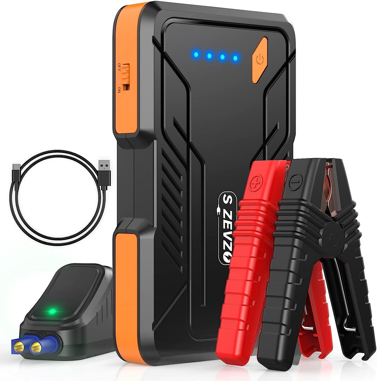 S ZEVZO Jump Starter 1000A Peak Portable Jump Starter for Car (Up to 7.0L Gas/5.5L Diesel Engine) 12V Auto Battery Booster Pack with Smart Clamp Cables, USB Charge, LED Flashlight Jump Box