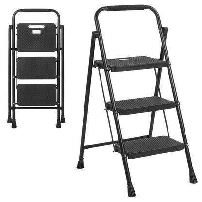 Portable Folding 3 Step Ladder with Wide Anti-Slip Pedal and Convenient Handle