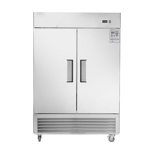 54"W Commercial Refrigerator 2 Section 2 Solid Door Stainless Steel Reach-in Refrigerator 42.2 Cu.ft. Upright Fan Cooling Refrigerator for Restaurant, Bar, Shop, Home, Garage, Business, Kitchen, Resid