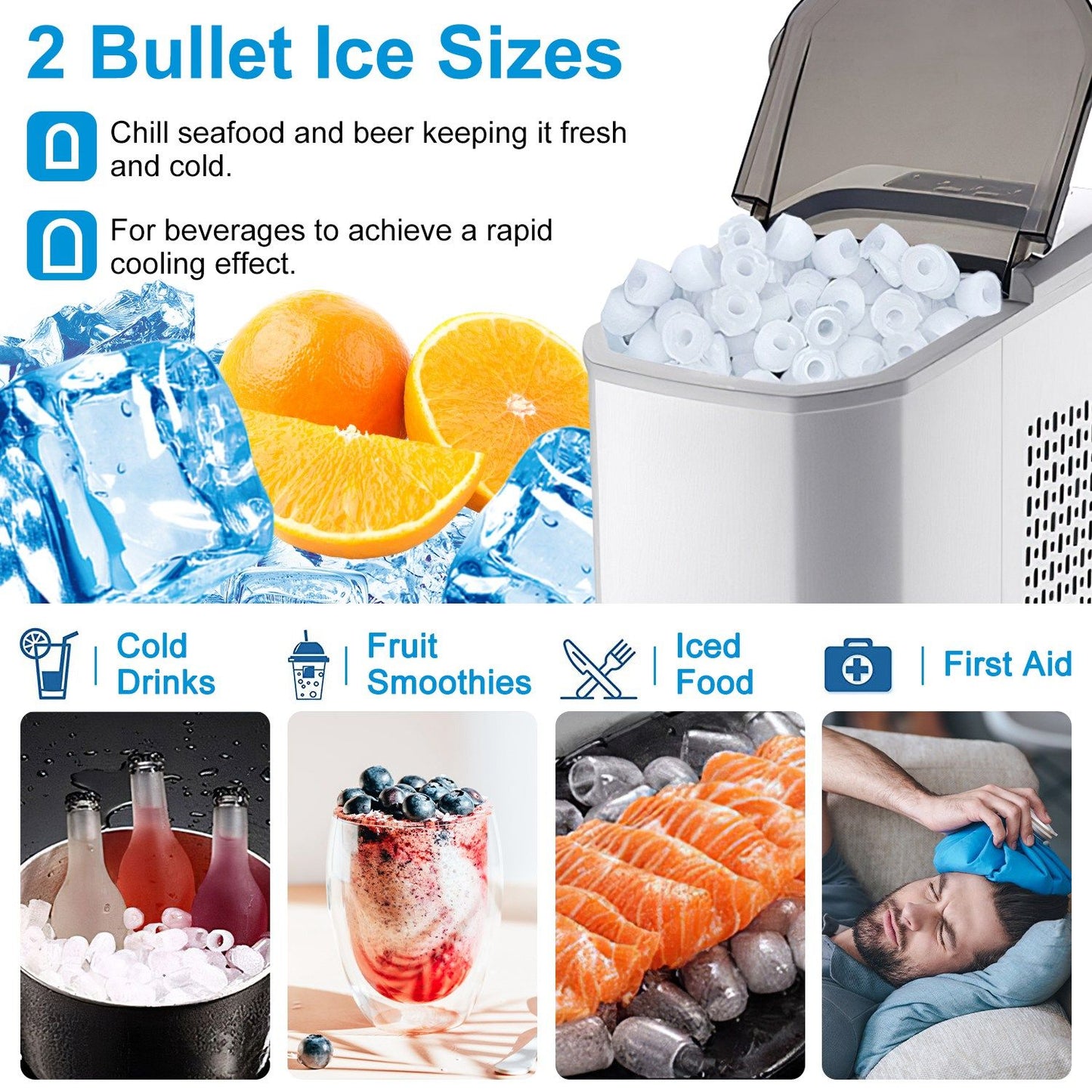 Electric Countertop Ice Maker with Ice Scoop Basket Self-cleaning Max 33LBS/24Hrs Ice Making Machine Bullet Ice Machine for Home Kitchen Office Party Bar RV