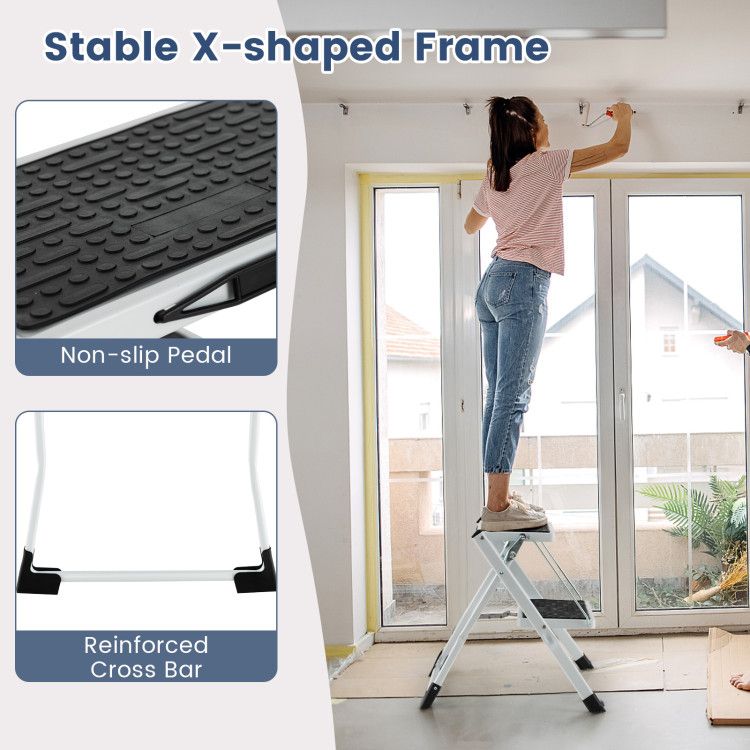 Folding 2 Step Ladder wiht Anti-Slip Pedal and Large Foot Pads